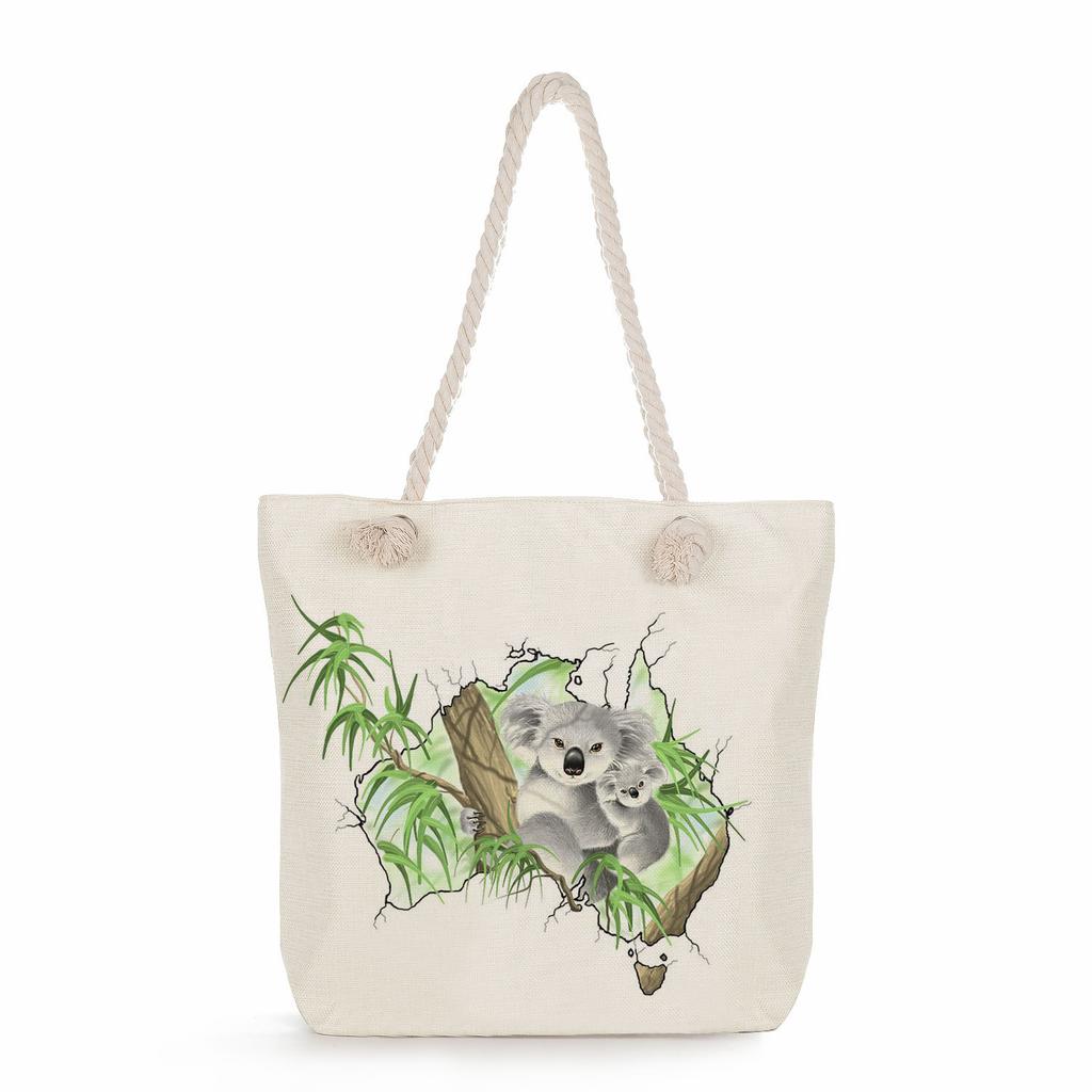 Koala print thick rope single-shoulder beach bag 7265