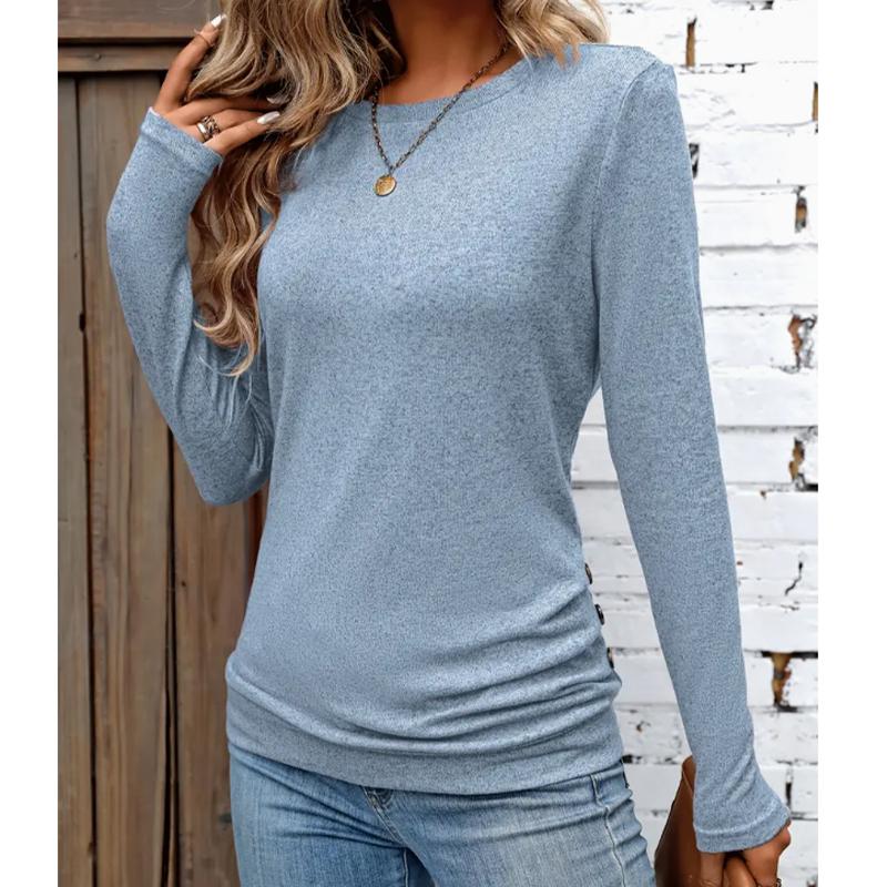 

2025 Autumn & Winter Women s New Casual Crew Neck Long Sleeve Top 3D Solid Color Pattern 8XL синий
