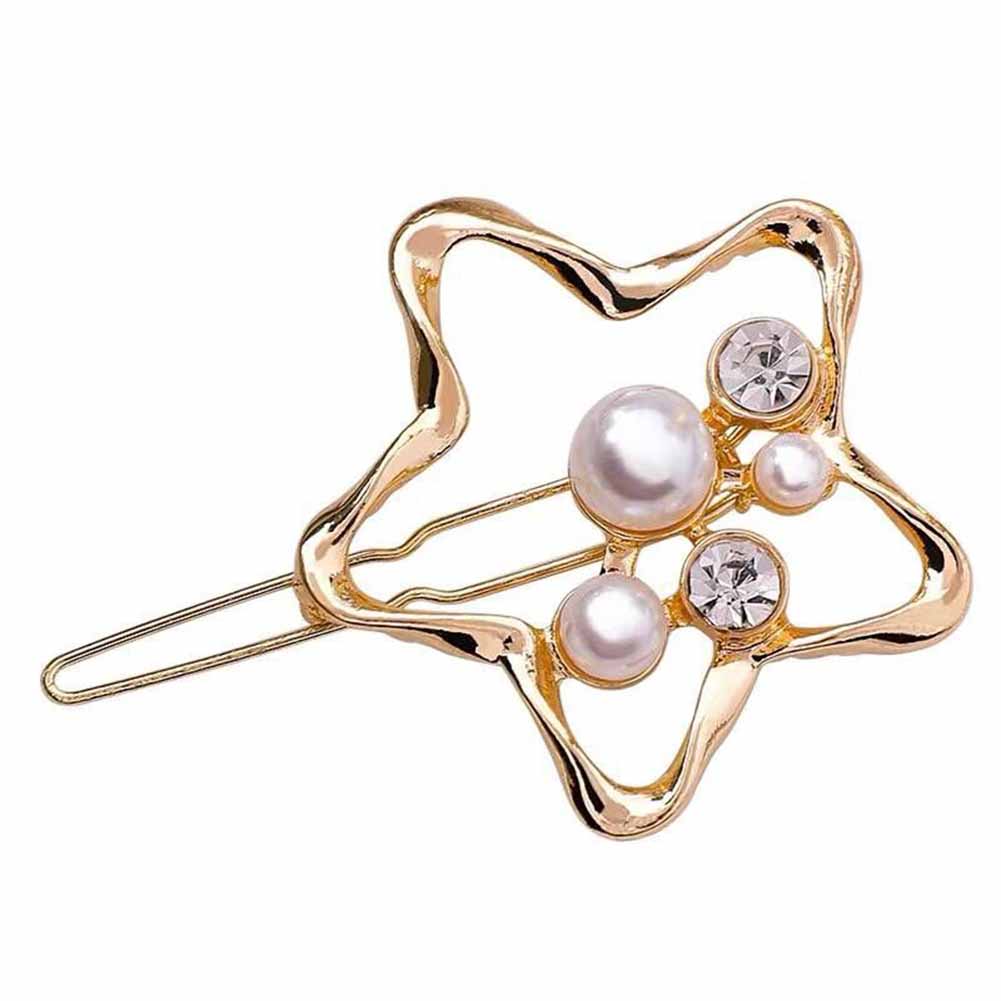 Women Hairpin Alloy Simple Style Geometry Round Triangle Love Pearl Side Clip Hairwear