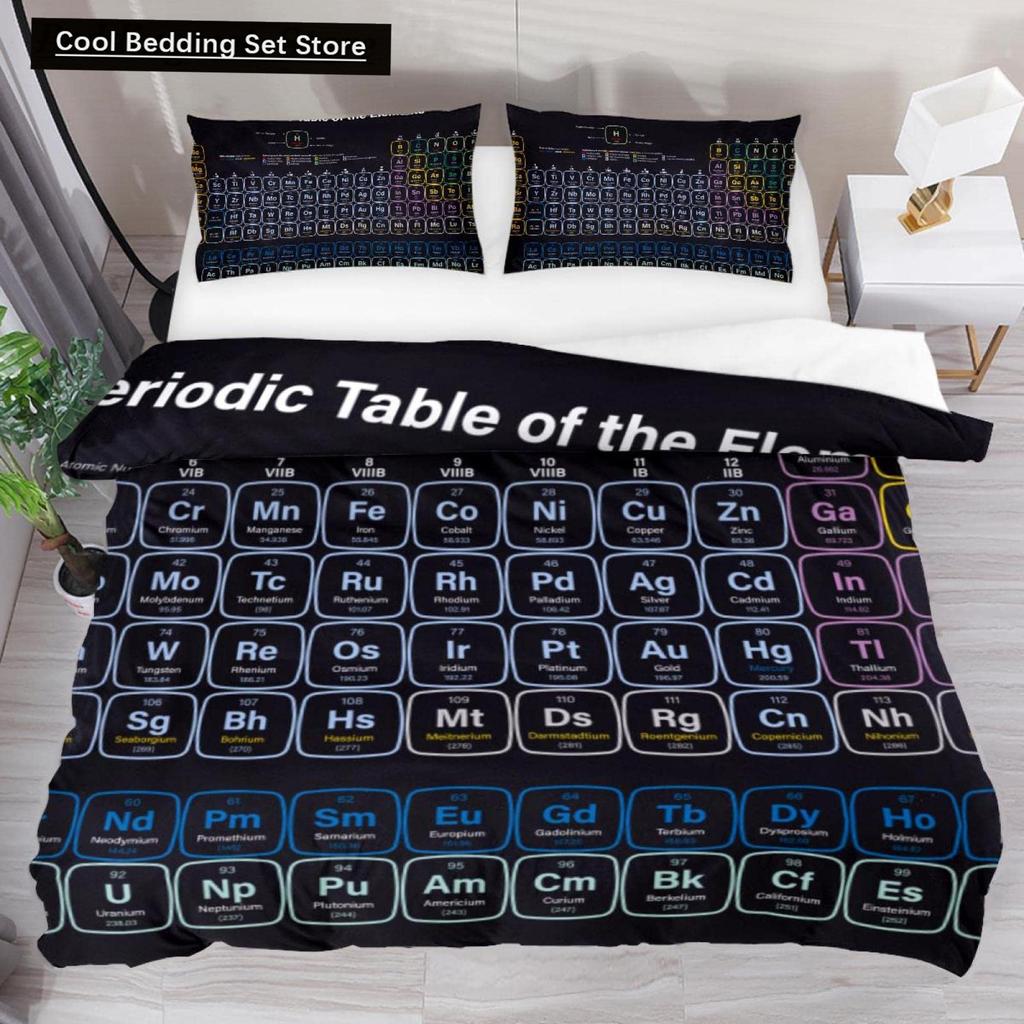 Periodensystem Königin König Bettbezug Pädagogische Wissenschaft Chemie Bettwäsche-Set für Studenten Lehrer Elementtabelle Bettdeckenbezug