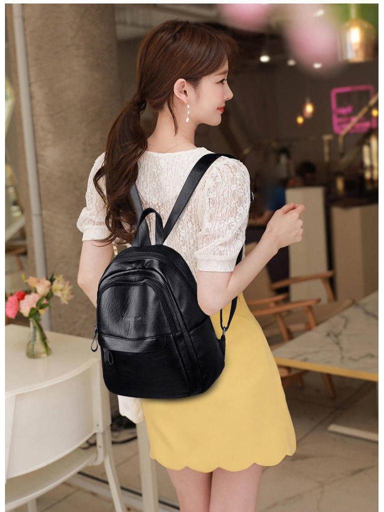 Women's Korean Style Versatile 2025 Large Capacity Soft Leather Backpack