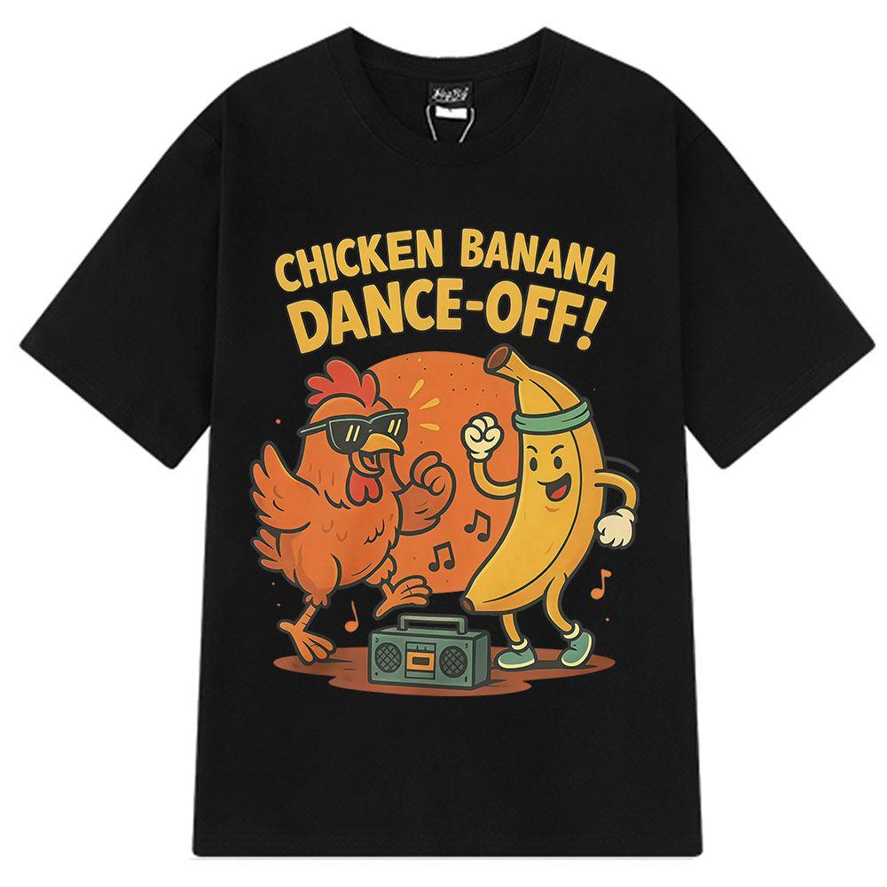 Funny Chicken Banana Dance Cut Meme Women Men TShirt Summer Short-sleeved Harajuku Trendy T-shirt Unisex Tees Streetwear - Me... S разноцветный