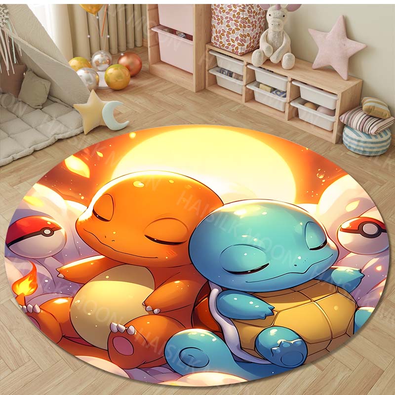 3D HD Bulbasaur Cartoon Round Carpet Kids Living Room Rug Camping Picnic Mats Flannel Anti-Slip Rug Yoga Mat Next Day Shipping