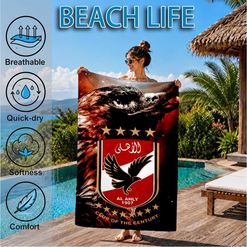 Ahly Football club Printed Microfiber Beach Towel, Soft And Absorbent, Quick-Dry, Ideal for Summer Travel, Beach Essential, Swimming Pool