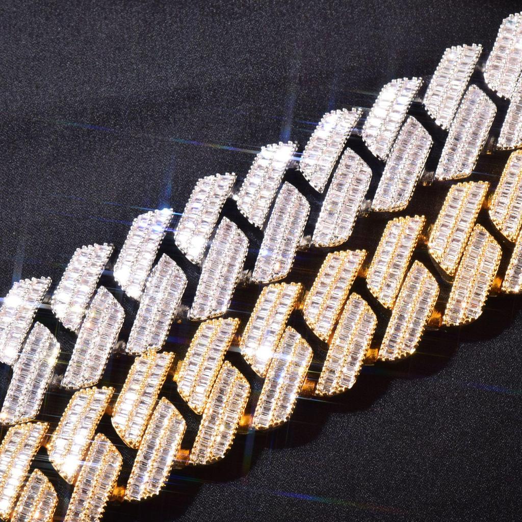New Two-Row Ladder Zircon Gold Cuban Chain Necklace - Versatile and Fashionable Design