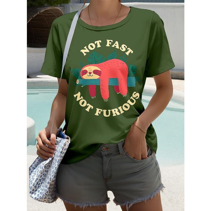 Women's T-sleeve funny retired animal letter pattern printing fashion casual round neck short-sleeved women's clothing