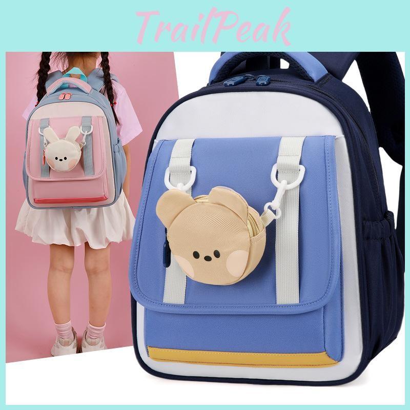 Nylon Preschooler Color Block Backpack With Cartoon Animal Pendant Bag Small