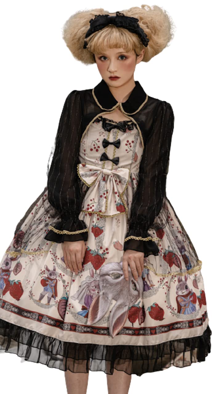 

Юбка-джемпер в стиле Лолита, цельное платье для косплея в стиле готической Лолиты, длиной до колена, с рисунком кролика [Lady Lazy] (белый)