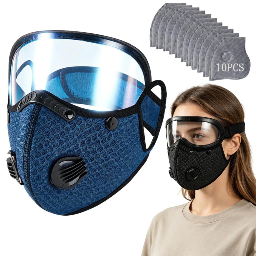 Reusable Carbon Filter Dust Mask with Adjustable Goggles – Anti-UV 5-Layer Filter, 10 Filters Included, Built for Woodworking Construction