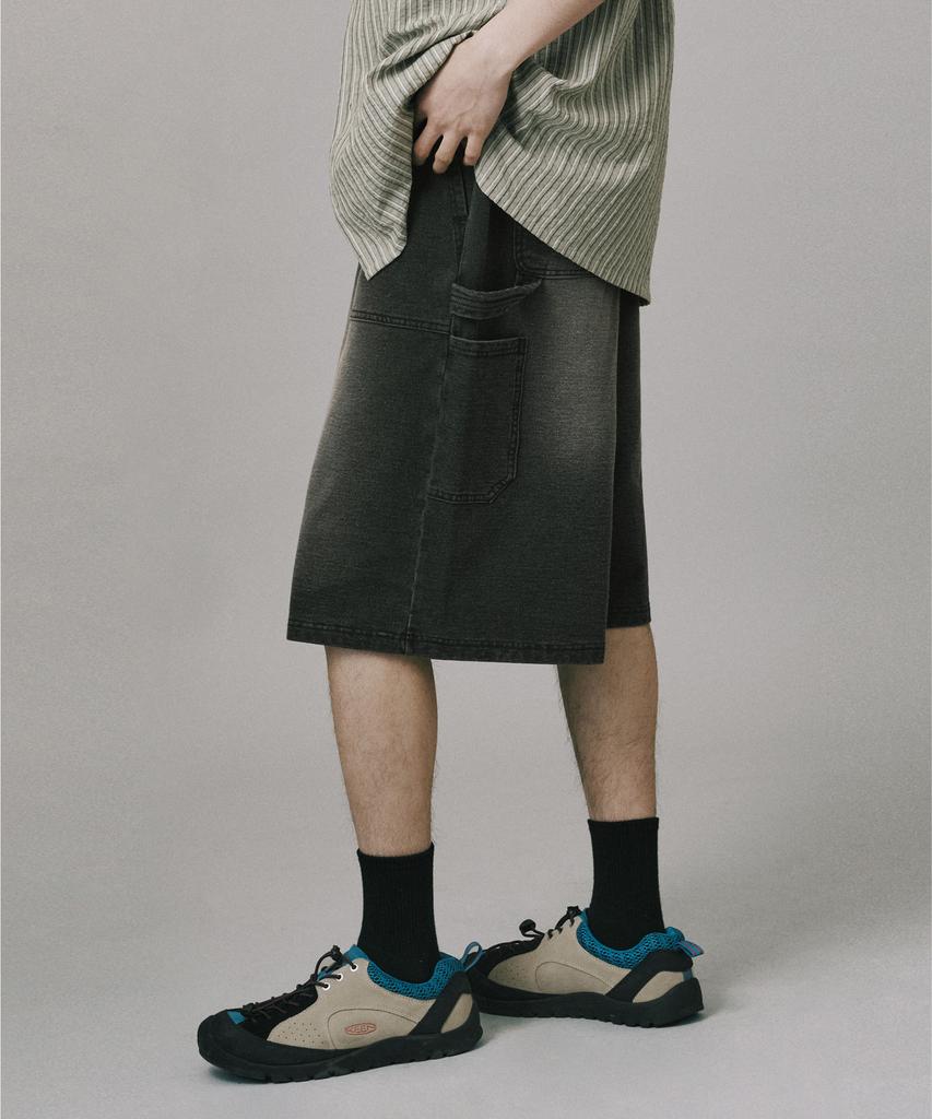 Beodeonteu Carpenter Denim Terry Sweat Bermuda Shorts [Black]