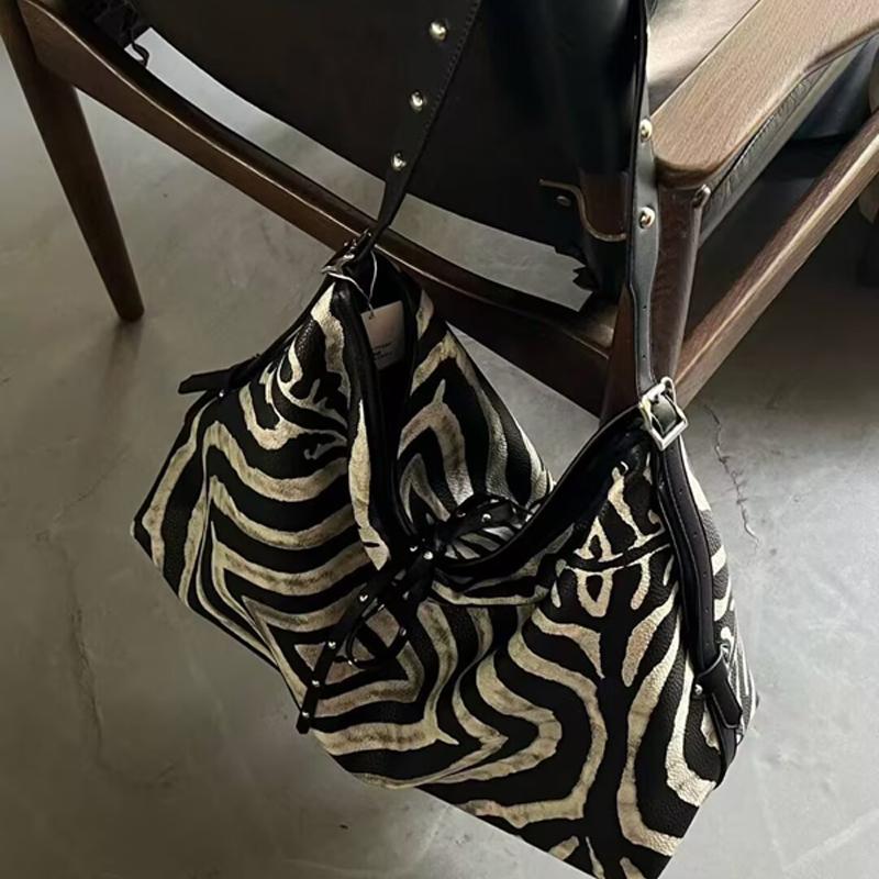 SHELKSBAG Designers Luxury Women Bags 2025 Fashion Zebra Stripes Handbag Large Capacity High Quality Chic Novelty Shoulder Bag