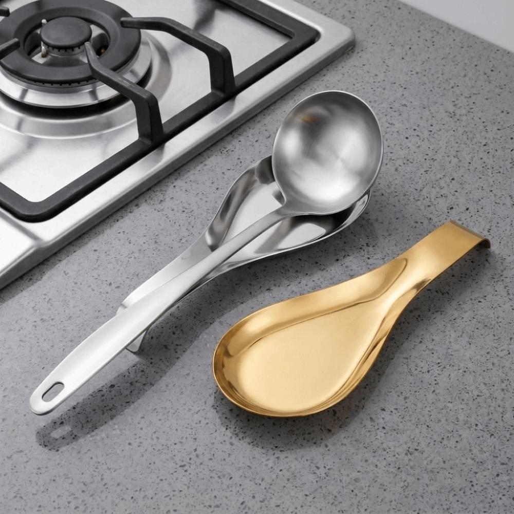 Non Slip Stainless Steel Spoon Rest Heat-Resistant Stable Spoon Place Mat Scoop Rack Cooking Serving Spoon Tray for Kitchen