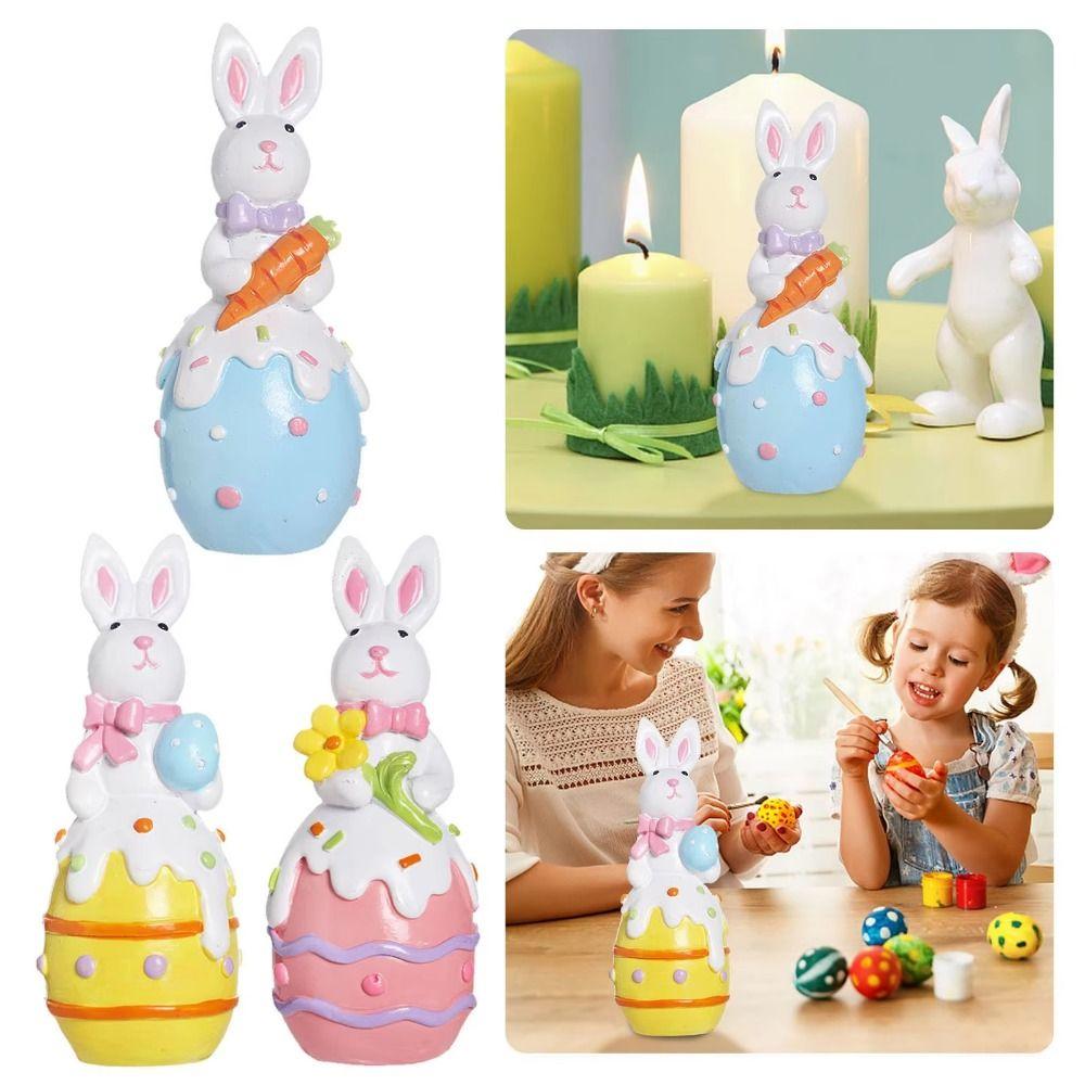 Colorful Easter Bunny Figurine Hand-Painted Cartoon Rabbit Statue  Tabletop Decor