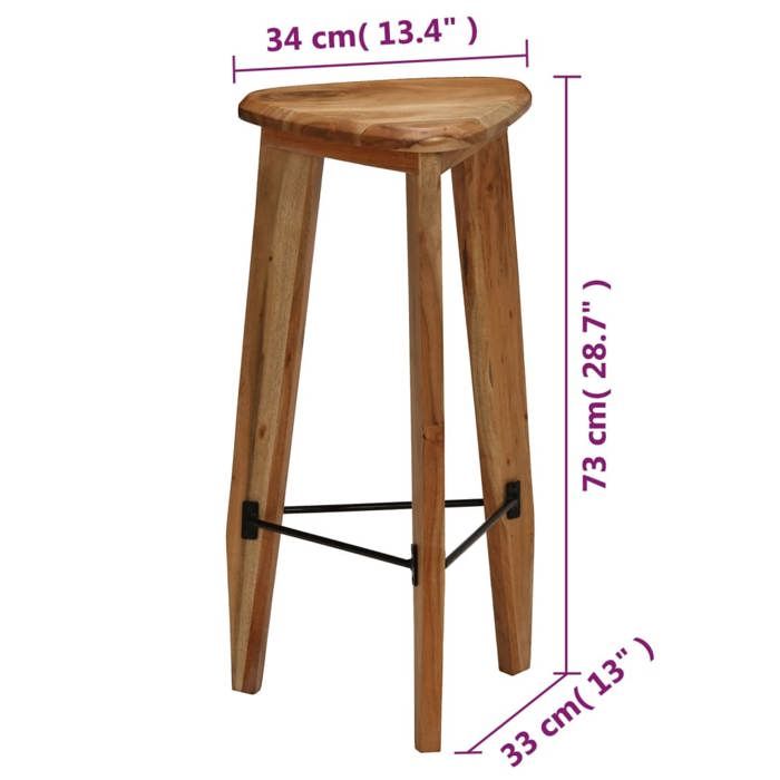 Tabourets de bar - VIDAXL - Bois d'acacia massif - Marron - Lot de 2