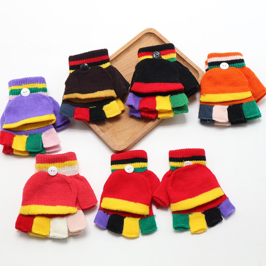 Children's Winter Wool Flip-Top Gloves - Warm, Cartoon Design for Elementary Boys & Girls