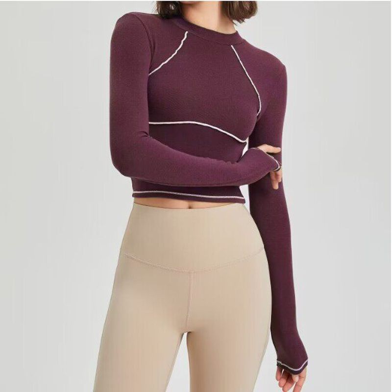 

Fashion Yoga Clothes Women s Running Training Sports Long Sleeves Black Slimming and Tight Cycling Workout Top Autumn and Winter Port Wine Red S