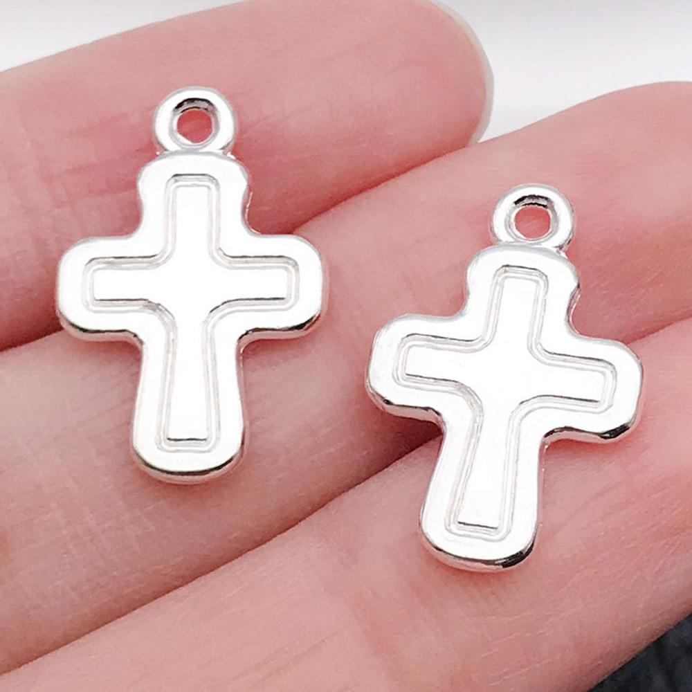 Cross-Border Hot Sale Bright Silver Cross Pendant Handmade DIY Keychain Necklace Alloy Jewelry Accessories Batch