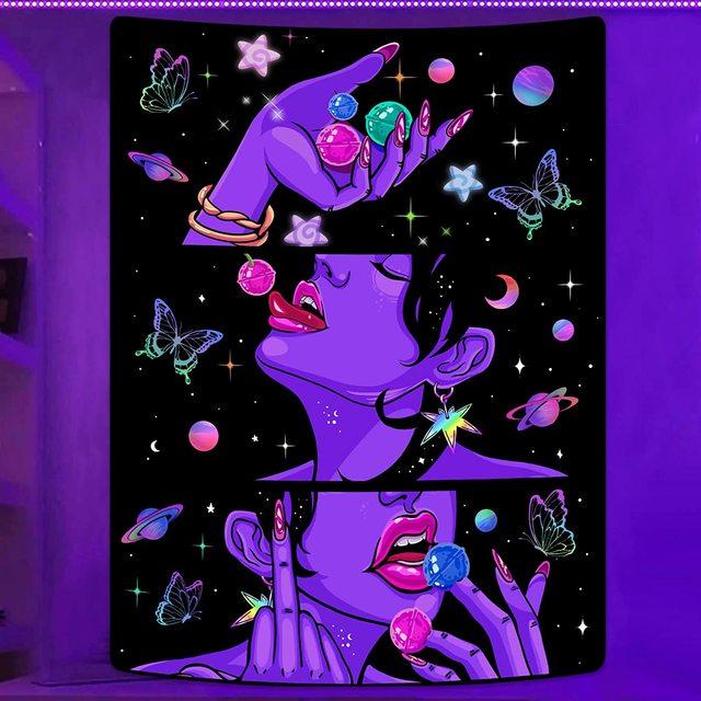Serin Kız Goblen Hippi Halılar Yatak Odası Dekorasyonu Için Anime Trippy Duvar asılı dekorlar Sevimli Psychedelic Arka Plan Bez