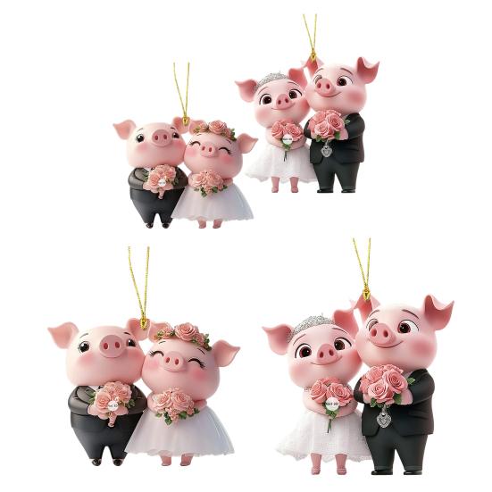 Pig Car Hanging Ornament 2D Acrylic Valentine’s Day Decoration Cute Love Theme Pendant for Rearview Mirror Wedding Party Decor