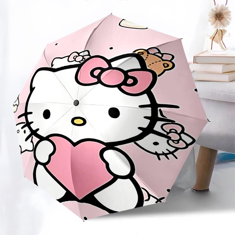 1pc Hello Kitty Pink Heart Auto Open Close Umbrella - Portable Folding Design with Iron Frame - Outdoor for Fans, Travelers, Everyday Use - Perfect Gi
