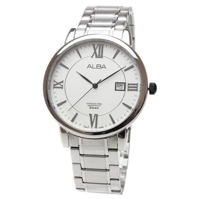 SEIKO ALBA AS9809X1 White Roman Quartz Stainless Steel Business Analog Watch with Calendar and Bracelet Men's
