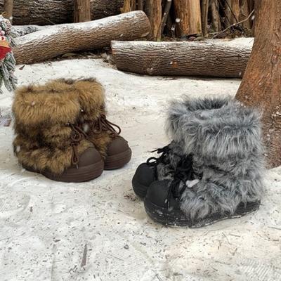 Snowy Night Elk Keep Warm Millennial Wind Thick-soled Big Head Fluffy Short Boots Women's Snow Boots Winter