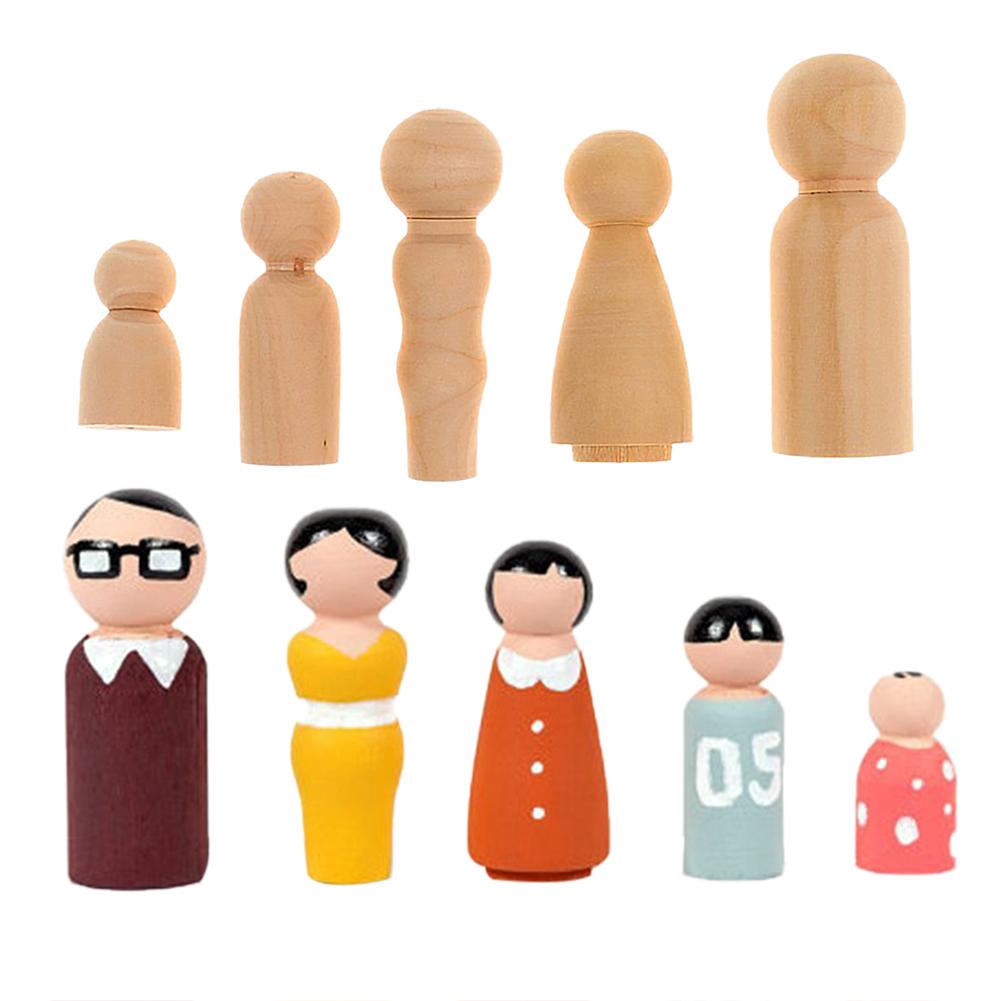 DIY Crafts Natural Color 5Pcs/set Family Five People Unfinished Home Decorations Paint Stain Ornament Wooden Peg Dolls