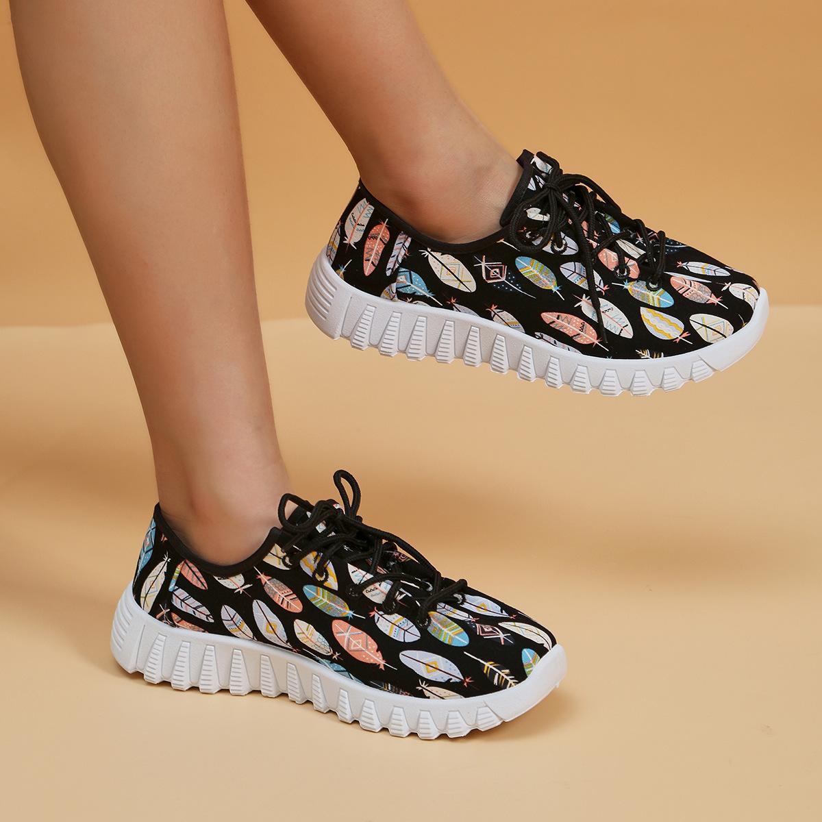 

Европейская и американская повседневная спортивная обувь для женщин на осень 2024 года, новые женские туфли на плоской подошве с принтом и большой шнуровкой Trafza 41 чёрный