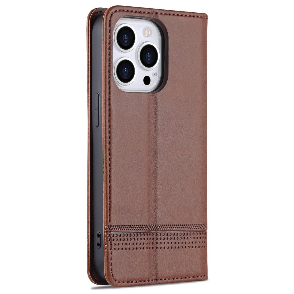 For iPhone 16 Pro Case Hidden Magnetic PU Leather Phone Cover Cowhide Texture