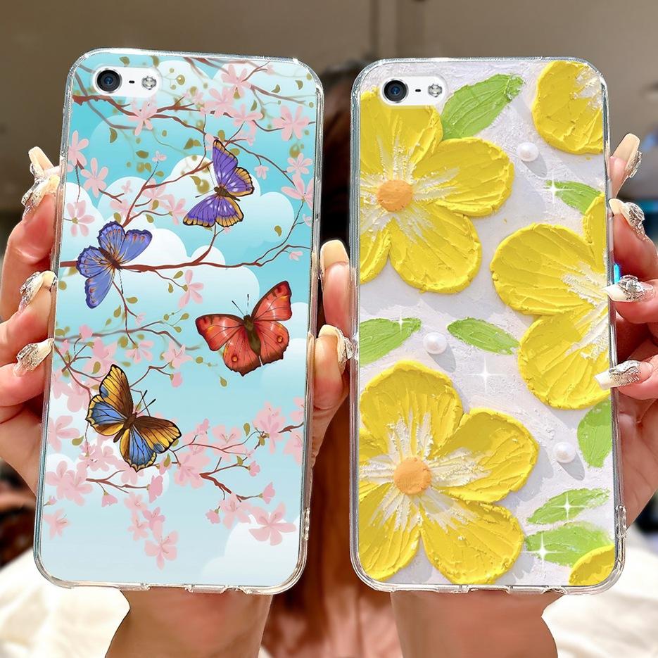 Für Apple iPhone 5 5S Hülle iPhoneSE Luxuriöse Bemalte Blumenhülle Weiche Silikon-Handyhülle Für iPhone SE 2020 2022 iPhone5 Fundas