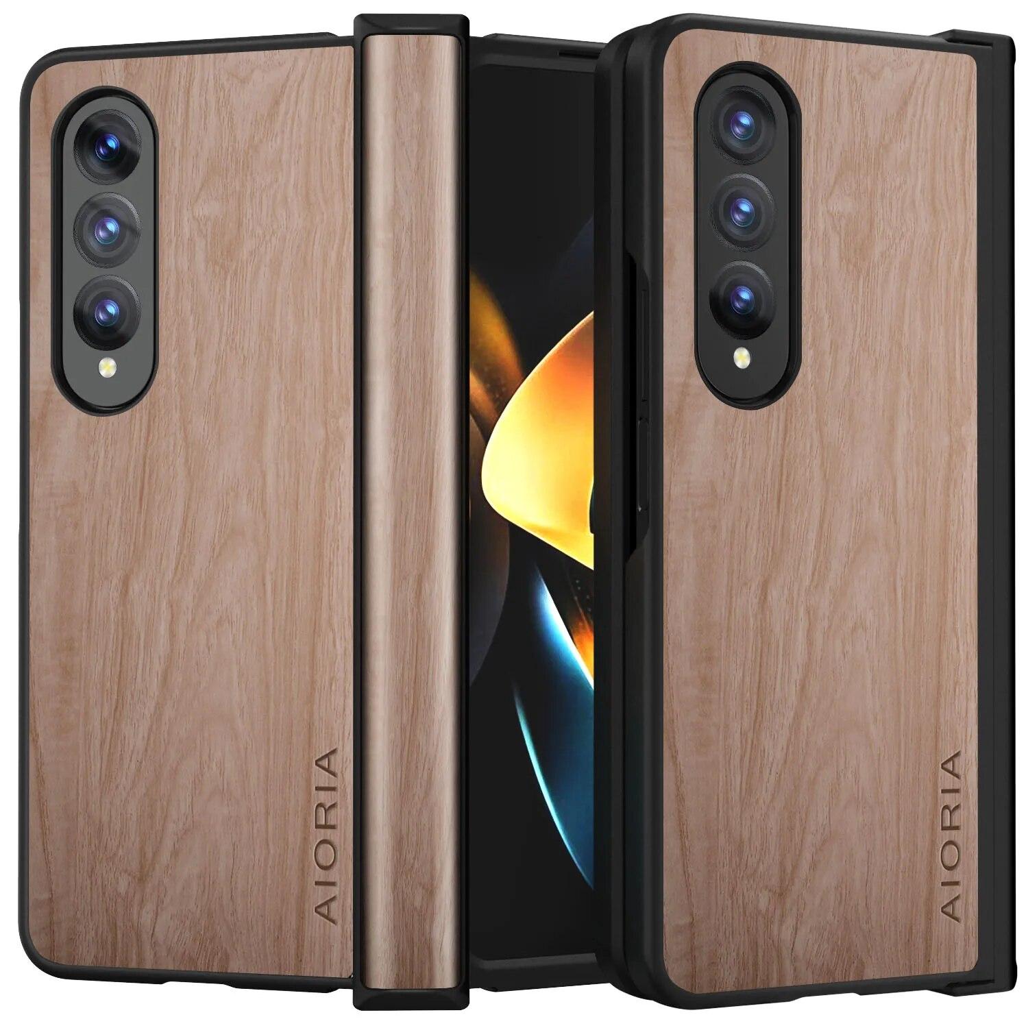 

Чохол для Samsung Galaxy Z Fold 4 3 5G принципово новий дизайн, дерев’яний бамбуковий візерунок, шкіряна кришка для телефону Fold 3 бежевий
