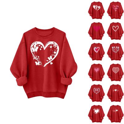Ladies' Casual And Fashionable Round Neck Top With Valentines Print Hooded T,shirt Long Sleeved Sweatshirt