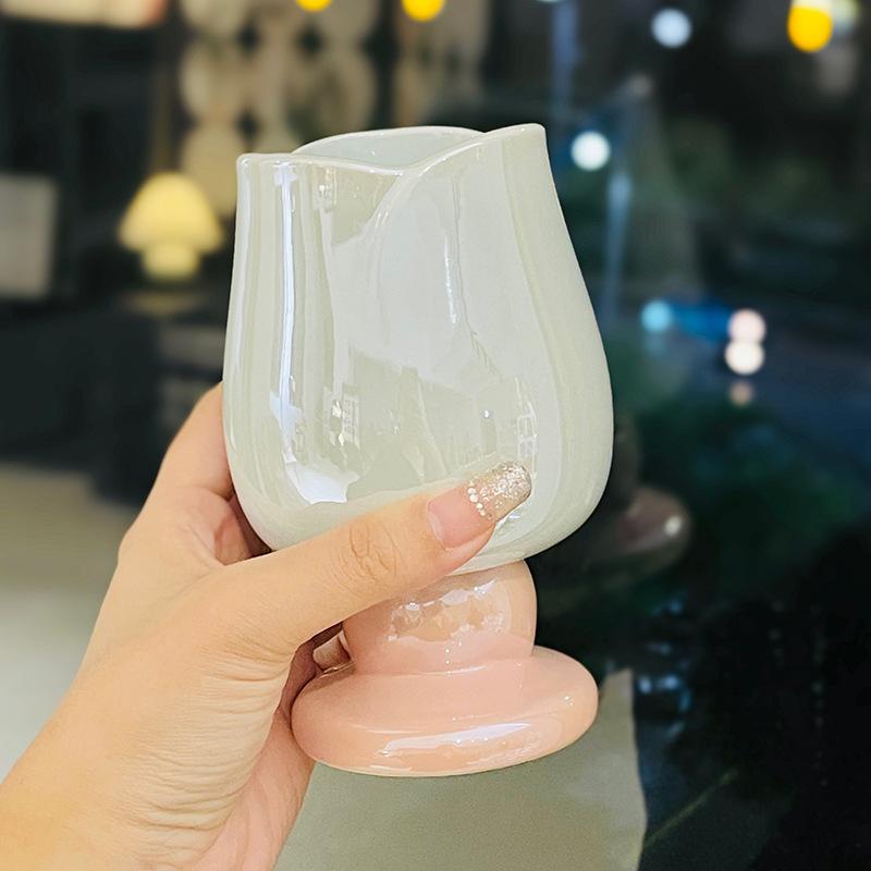 Girls' High-Value Flower Ceramic Goblet Girls' Heart Tulip Water Cup Household Wine Cup Coffee Cup Souvenir