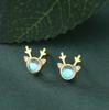 Higu E1015 S925 Silver Moonstone Antler Stud Earrings - New Christmas Trend, Mori Style