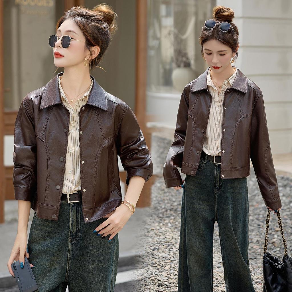 2025 Spring/Autumn Women's Genuine Lambskin Lapel Jacket - Trendy Short Casual Leather Coat