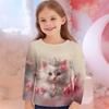 Cat Pattern Children's 3D Digital Printed Girls' Fashionable and Comfortable Round Neck Long Sleeved T-shirt