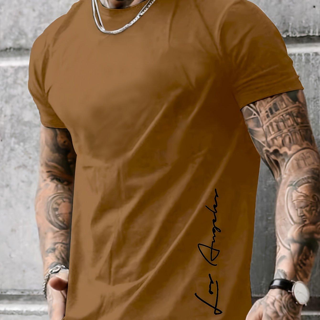 

Футболка с контрастным принтом «LOS ANGELES», круглым вырезом и короткими рукавами, подходит для мужской летней верхней одежды M