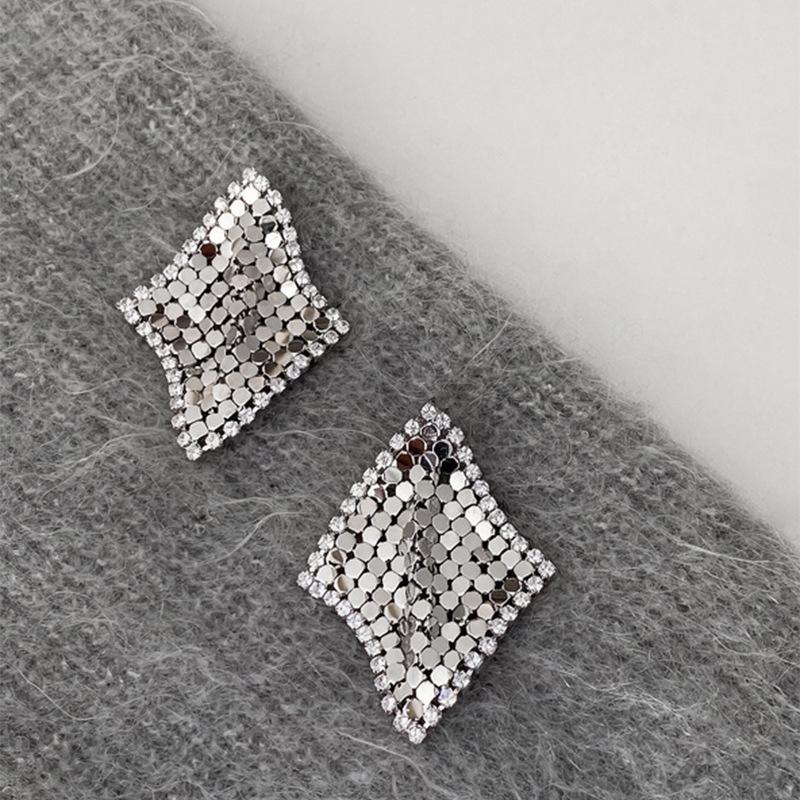Gold-Plated Silver Zirconia Rhombus Tassel Stud Earrings - Elegant High-End Jewelry for Women