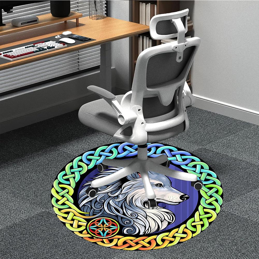 

1pc Wolf Celtic Knotwork Chair Carpet for Office, Soft, Non Slip Polyester Mat, Office, Entryway, Living Room, Bedroom 80cm