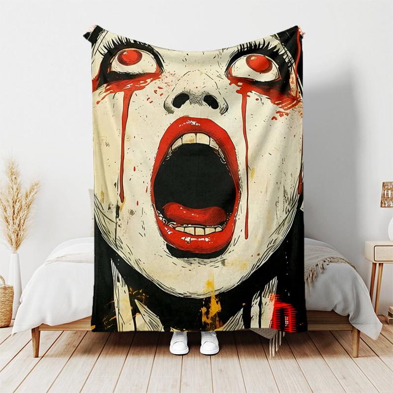 1pc Blanket Thriller Manga Junji Ito Tomie2 Print Design, Lightweight Blanket for Sofa, Bed- Soft &Warm, Gift for All Seasons Like Christmas, Hallowee