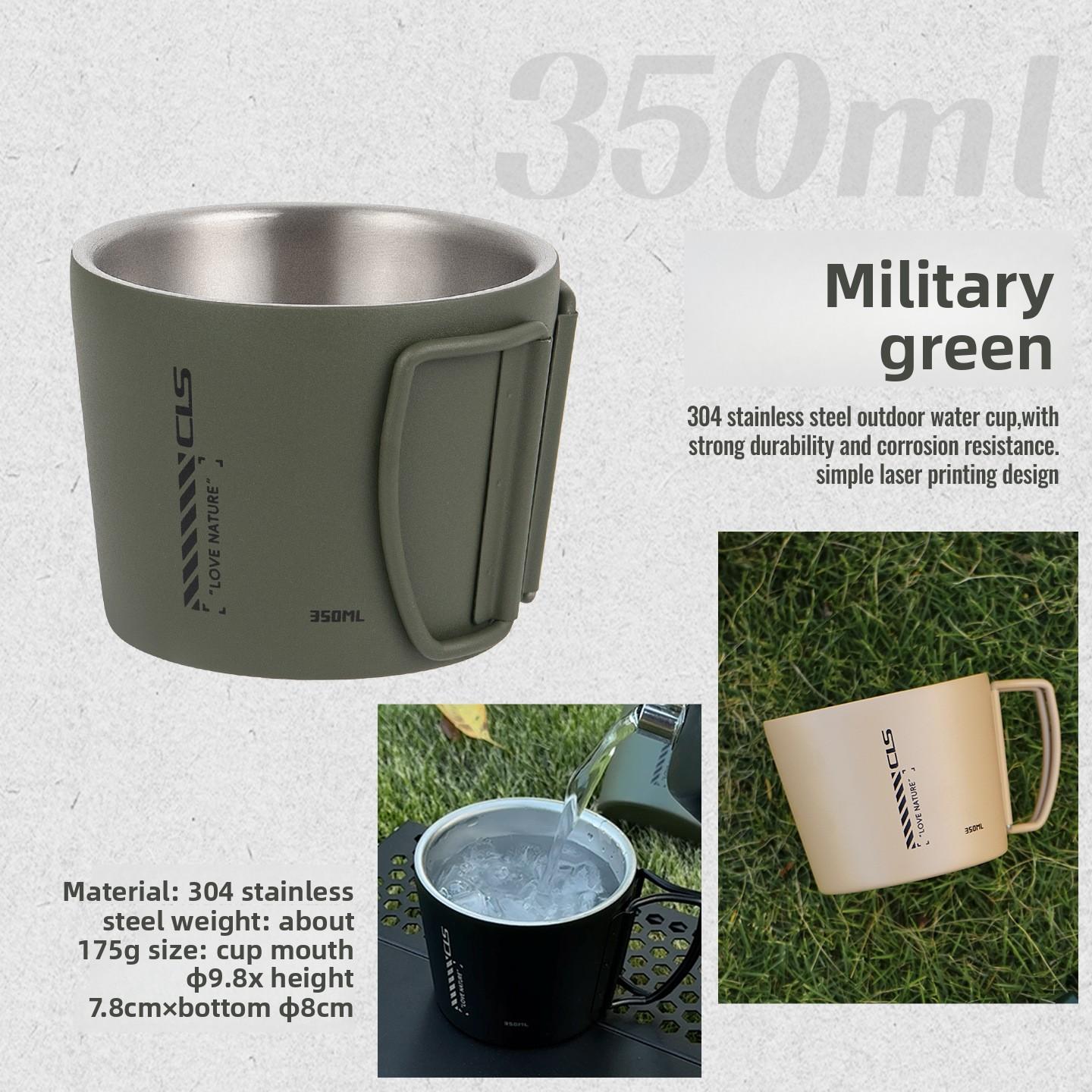 CLS Outdoor Camping Cup Double-layer Large Tactical Water Cup Large-diameter 304 Stainless Steel Beer Cup Insulated Coffee Cup зелёный