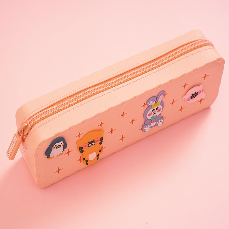 Silicone Zip-Up Pencil Case, Stationery Organiser,Diy Cartoon Pencil Case,Suitable For Primary And Secondary School Pupils
