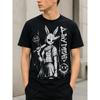 Men's Black Short Sleeve T-Shirt with Horror Bunny Mask Graphic, Crew Neck, Soft Cotton Feel, Edgy Streetwear for Casual Daily Wear