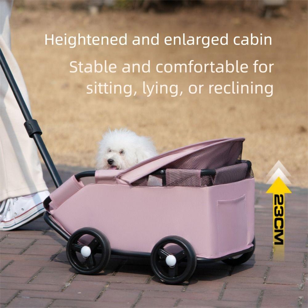 4 Wheels Foldable Pet Stroller Breathable 360° Rotating Handle Travel Dog Pram Retractable Handle Large Capacity Pet Cart Cats
