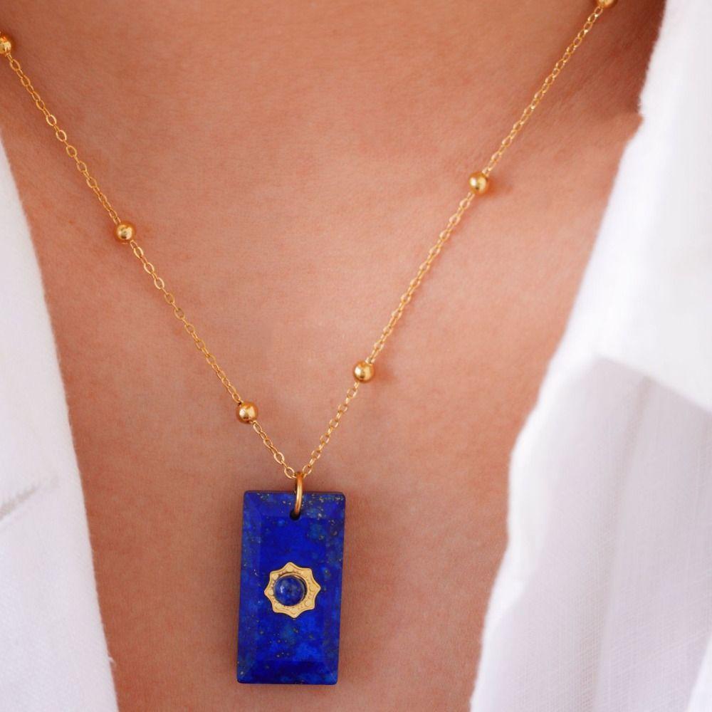 Pendant Square Neck Chain Vintage Sweater Chain Korean Chic Sun Stone Necklace  Women