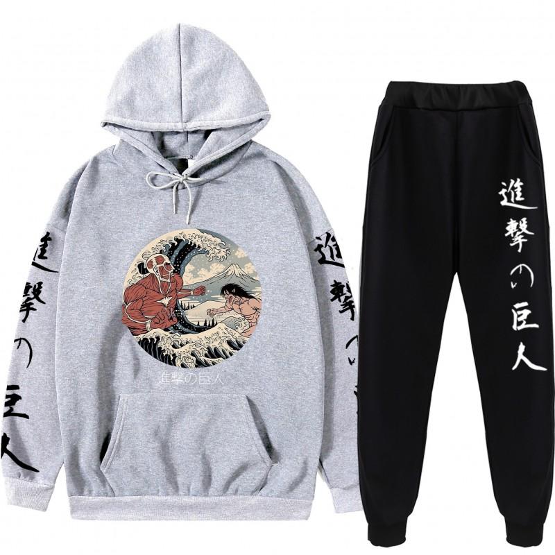 Attack On Titan Anime Hoodie Set Teen Casual Sweatshirt Top Pants