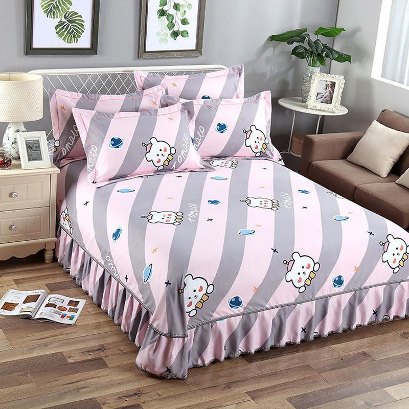 Комплект из 3 предметов, утолщенная юбка-кровать с принтом, мягкая шлифовальная пылезащитная юбка-кровать, покрывало размера King Queen с 2 наволочками