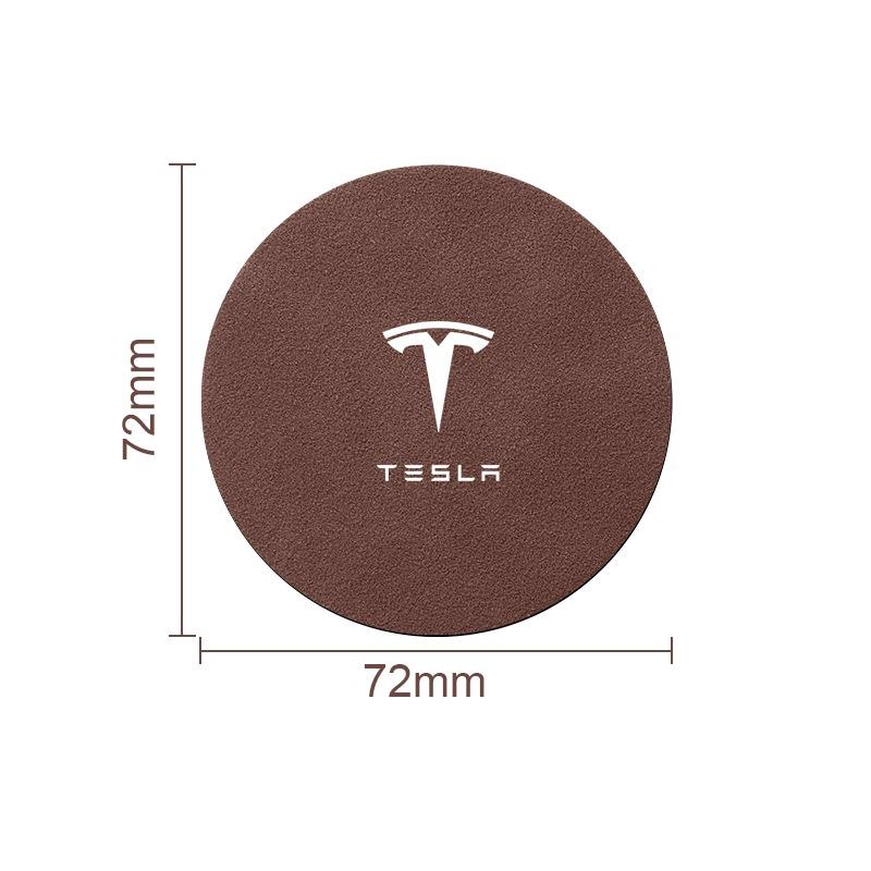 Leather Car Water Coaster Non-Slip Mat Car Bottle Holder Insert Pad For Tesla Model S Model X Model Y Cybertruck Model 3 Model Y