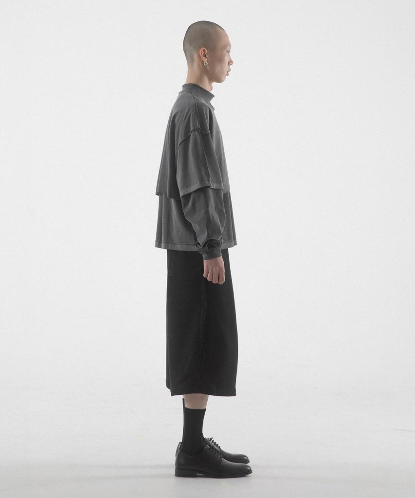 Paensyo Scissors Tuck See-Through 3/4 Pants - Black