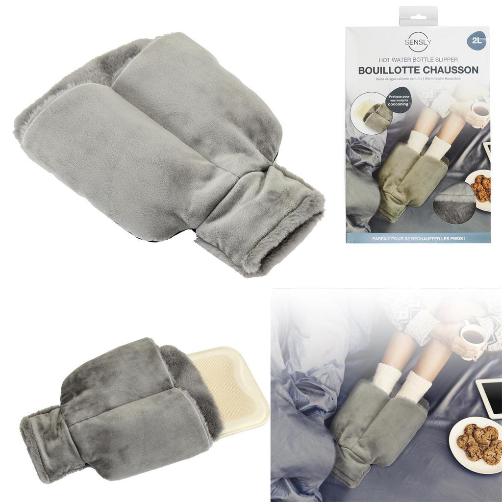 Hot water bottle slippers gray foot warmer